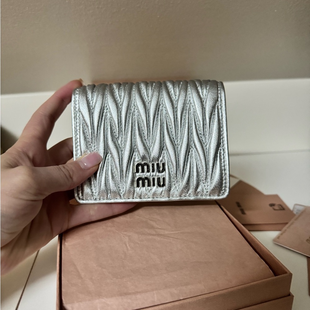 Miu Miu Metallic Silver Quilted Clutch